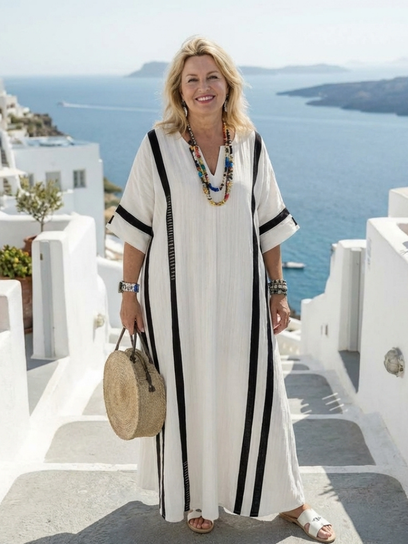 Inès | Lyhythihainen Maxi-Mekko Raitakuviolla