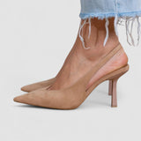 Marlena - Slingback-korkokengät nude ohuella korolla