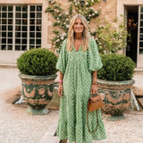 Céline | Midi-mekko, jossa on kuvio, kolmen neljänneksen hihat ja V-pääntie