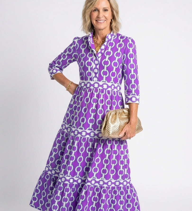 Pauline | Kolmen neljänneksen hihoilla varustettu midi-mekko ja ketjumalli