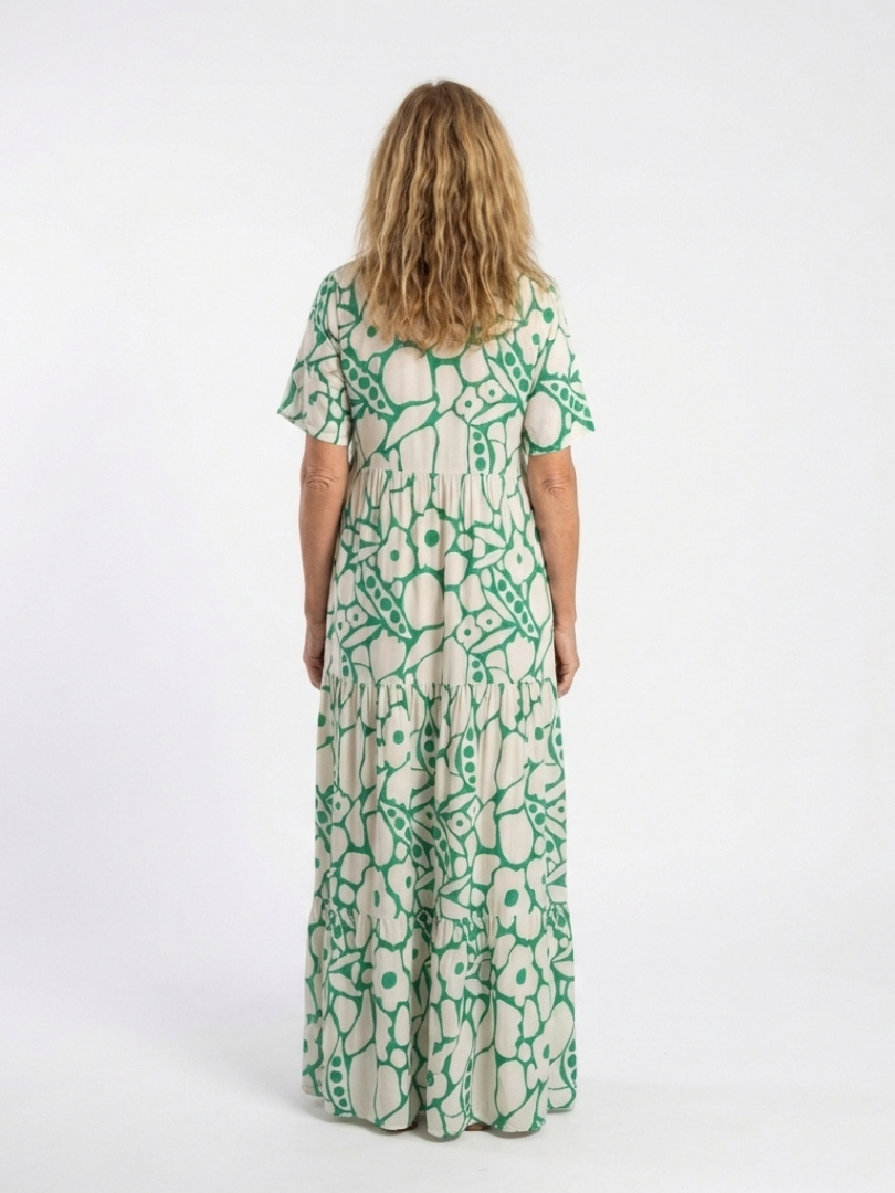 Lucie | Midi-mekko kukilla, lyhyet hihat ja V-pääntie