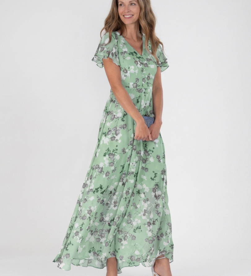 Noémie | Maxi-mekko kukkakuvioisesta sifongista