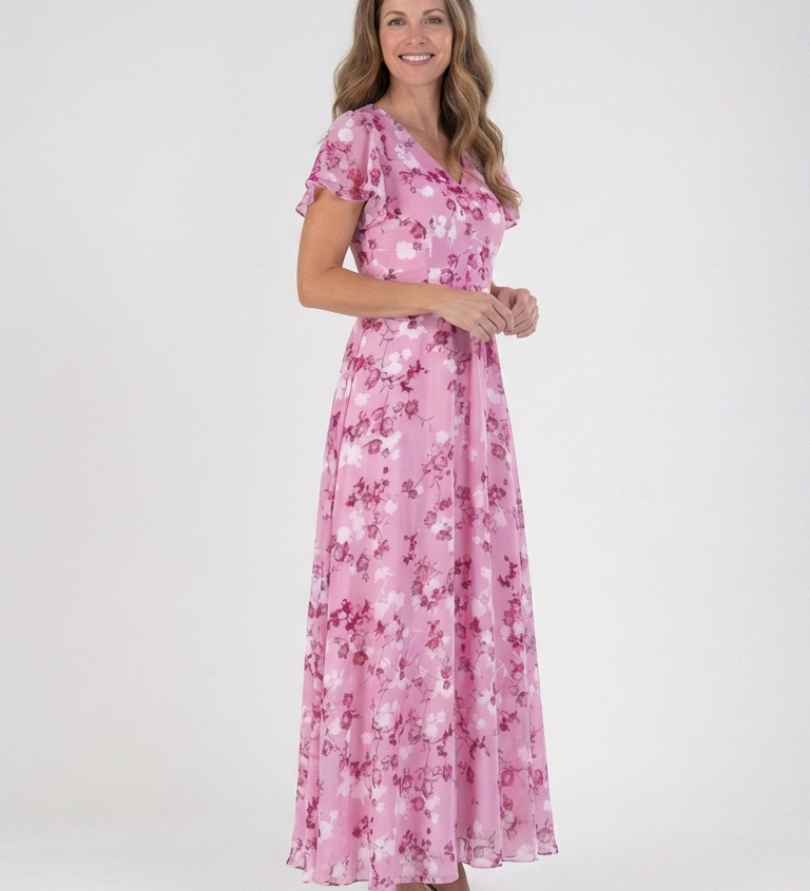 Noémie | Maxi-mekko kukkakuvioisesta sifongista