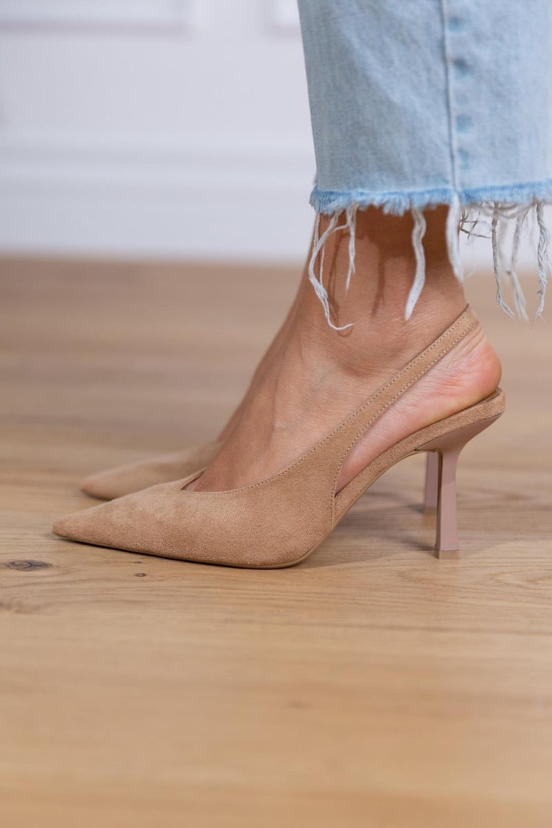 Marlena - Slingback-korkokengät nude ohuella korolla