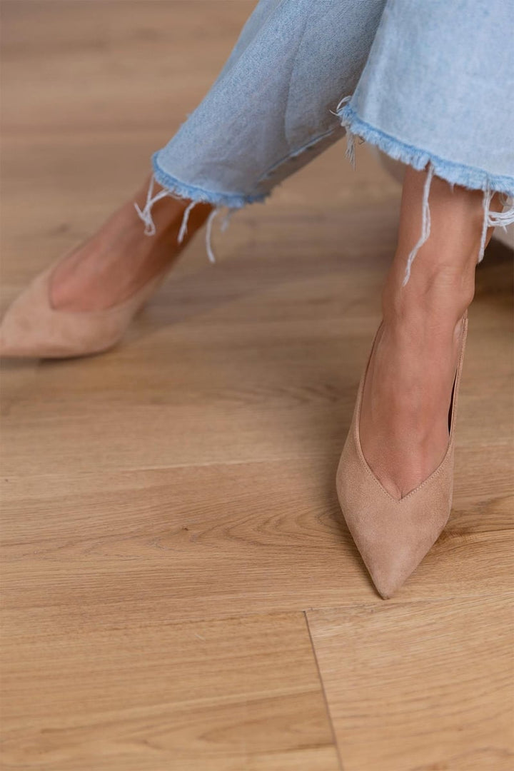 Marlena - Slingback-korkokengät nude ohuella korolla
