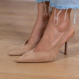 Marlena - Slingback-korkokengät nude ohuella korolla