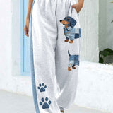 Naisten farkut, joissa on patchwork ja koira-prints
